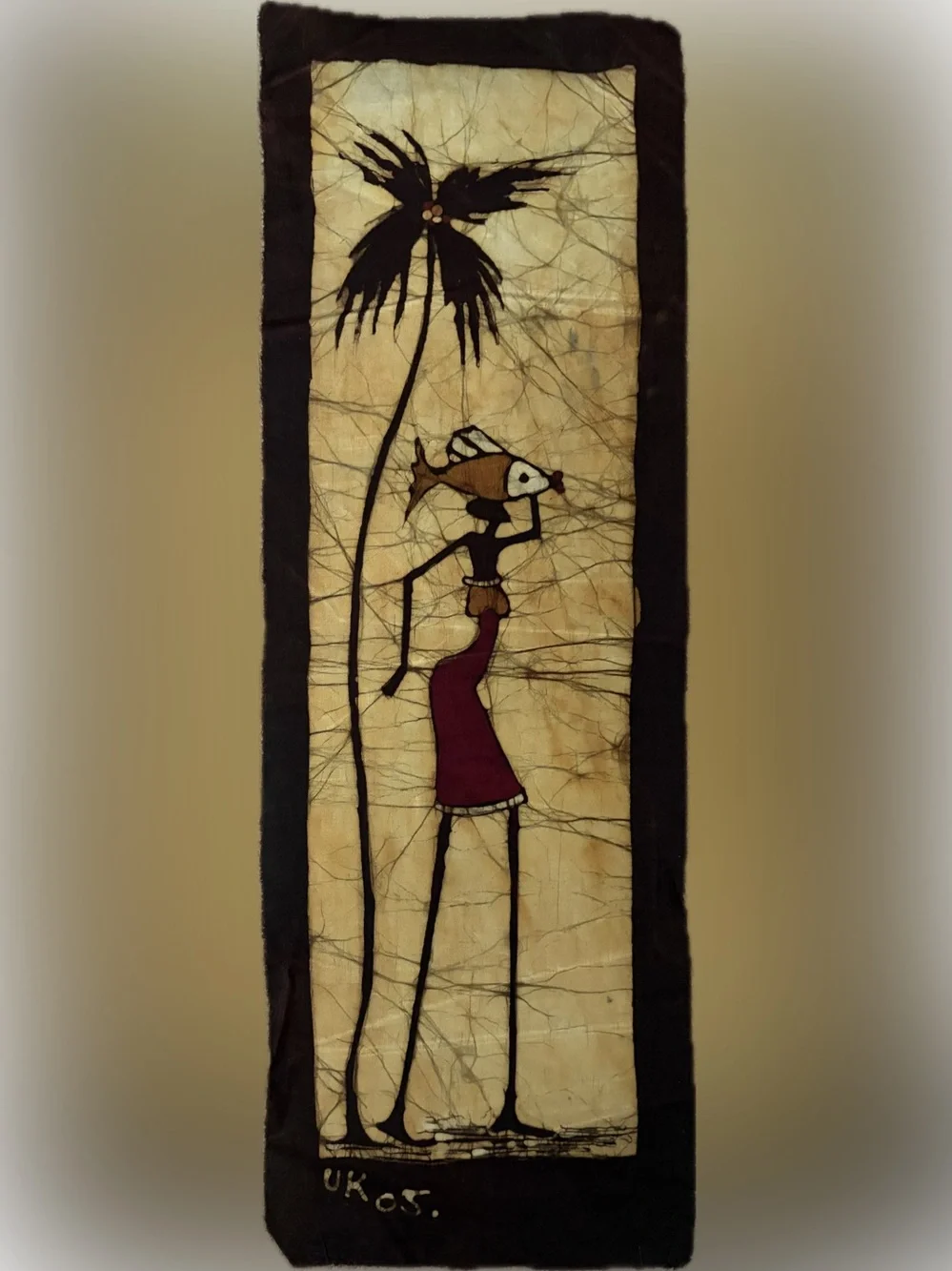 Handcrafted Batik Wall Art in Burgundy and Black